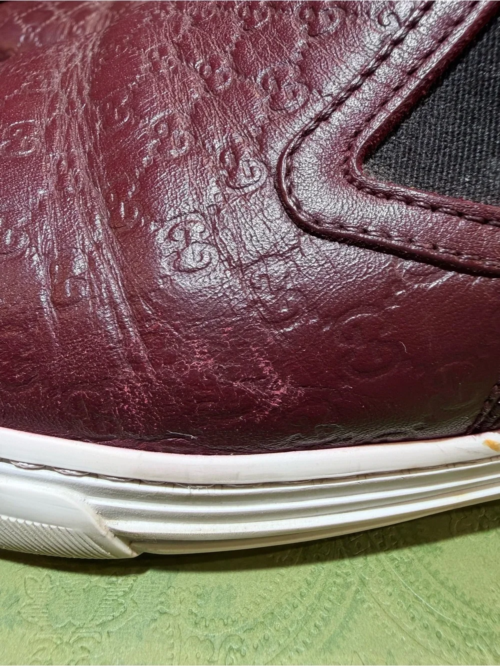 GUCCI Monogram GG Burgundy Leather Men’s Slip On Loafer Sneaker Size 9.5